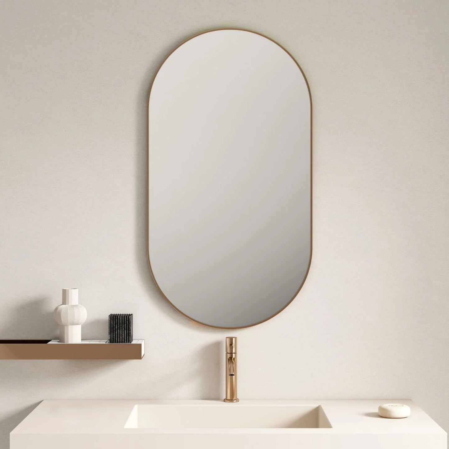 MERCIO Aluminum Framed 500mm Oval Mirror – Brushed Gold image 0