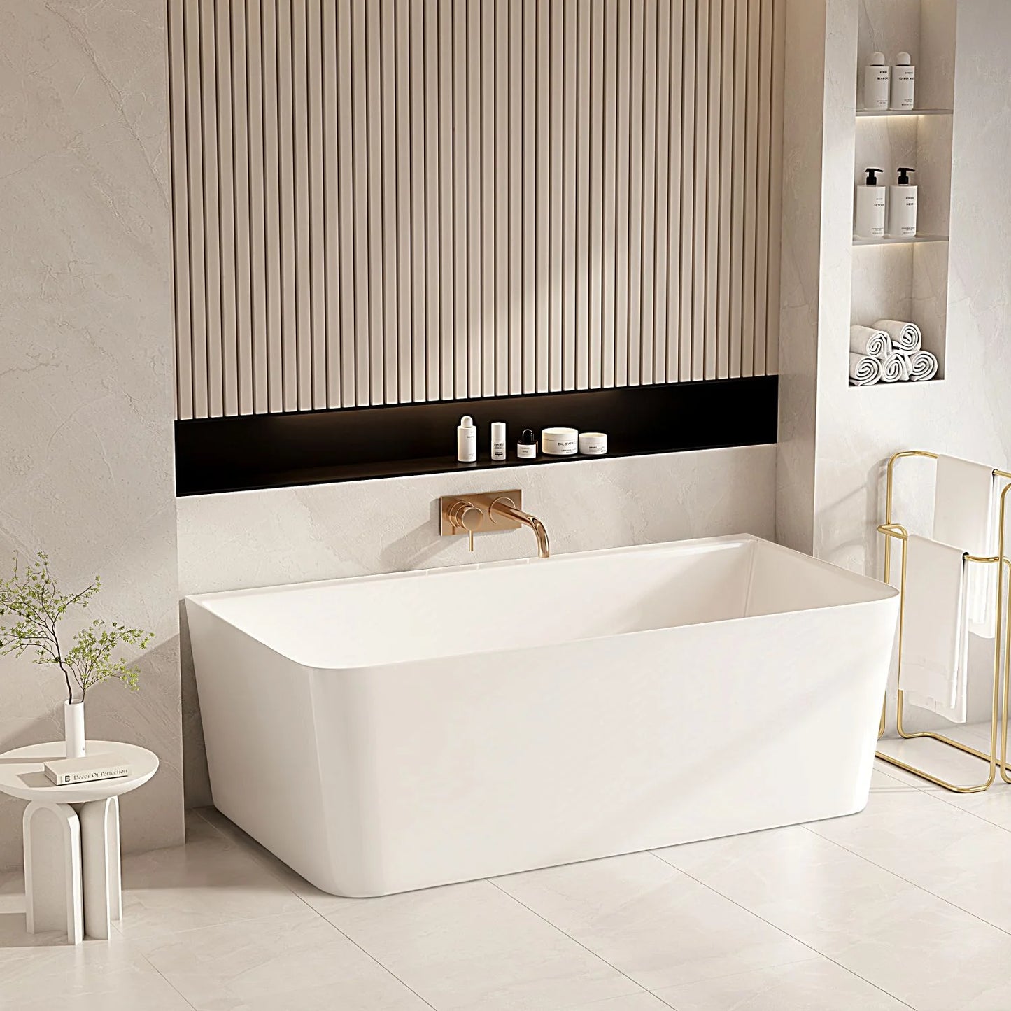 MERCIO Fortuna Ultra-Thin Back-to-Wall Bathtub - Gloss White image 0