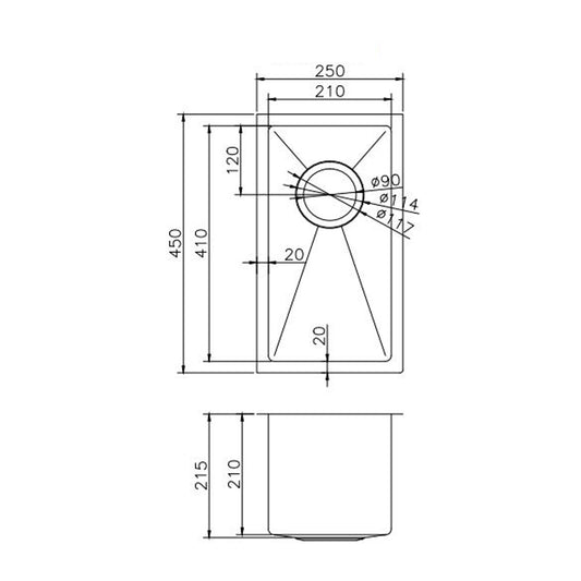 250x450x215mm Chrome Stainless Steel Single Bowl Kitchen Sink image 1