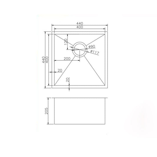 440x440x205mm Brushed Brass Stainless Steel PVD Single Bowl Kitchen Sink image 1