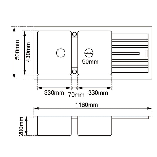 1000x500mm Black Granite Single Bowl Kitchen Sink image 1