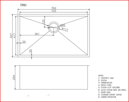 762x457x254mm Gunmetal Stainless Steel PVD Single Bowl Kitchen Sink image 1
