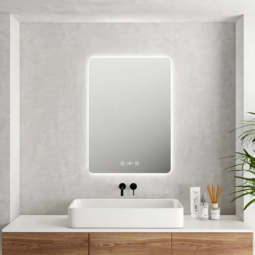 MERCIO Luna LED Rectangular Mirror 600mm - with Adjustable LED Lighting | Jaden Services