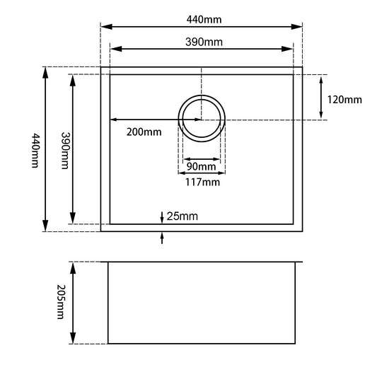 440x440x205mm Dark Grey Stainless Steel Single Bowl Kitchen Sink image 1