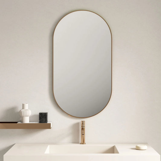 MERCIO Aluminum Framed 500mm Oval Mirror – Brushed Gold image 0