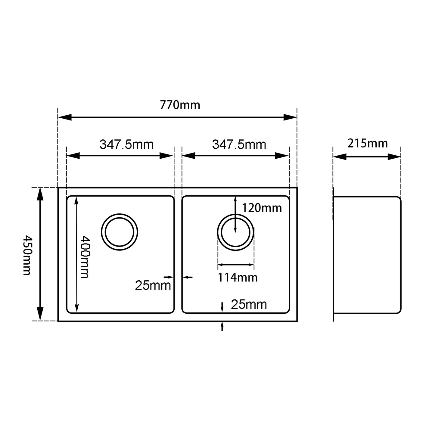 770x450x215mm Chrome Stainless Steel Double Bowl Kitchen Sink image 1