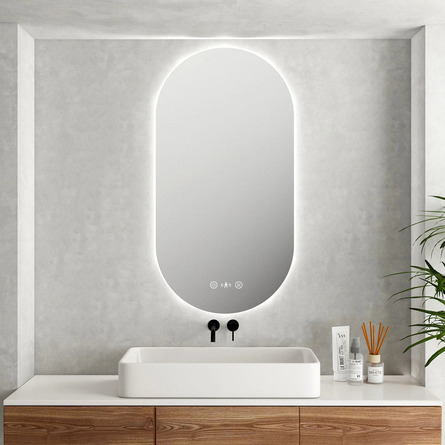 MERCIO Luna LED Oval Mirror 500 x 900mm - with Adjustable LED Lighting image 0