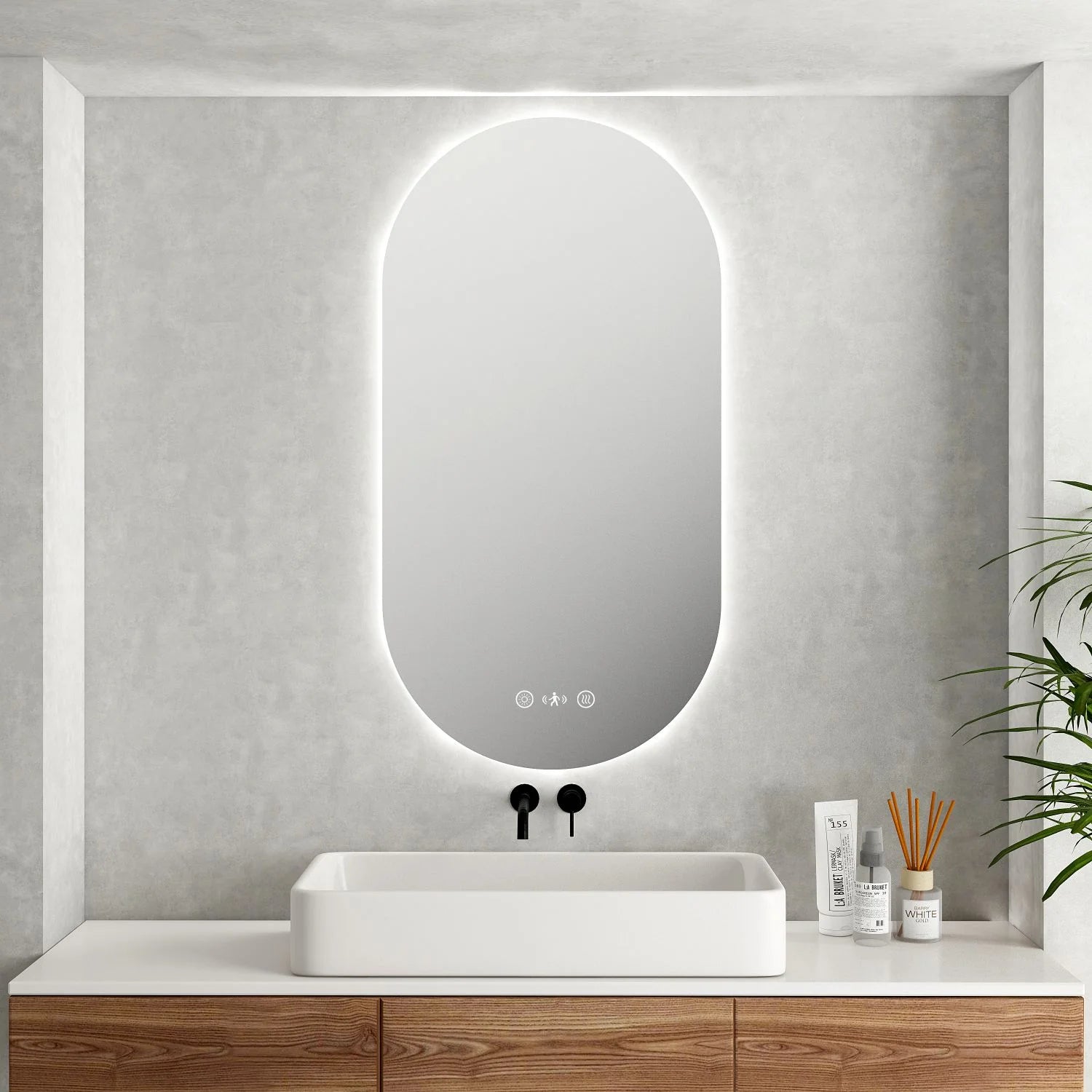 MERCIO Luna LED Oval Mirror 500 x 900mm - with Adjustable LED Lighting image 0