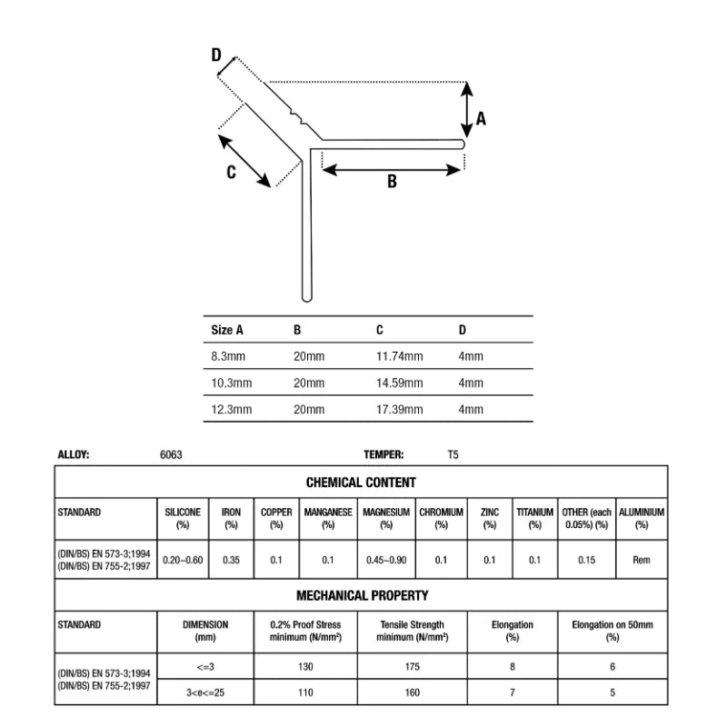 DTA ALUMINIUM Y-SHAPE ANGLE 3M MATT SILVER (Pick-Up Only)