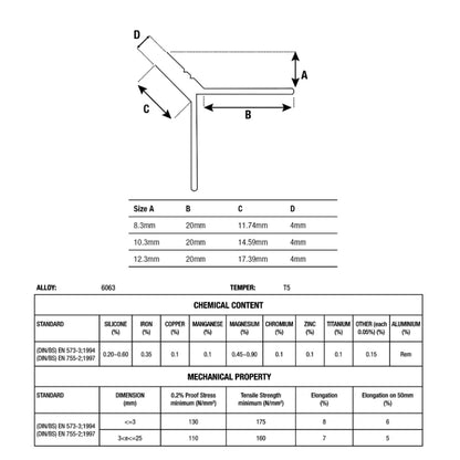DTA ALUMINIUM Y-SHAPE ANGLE 3M MATT SILVER (Pick-Up Only)