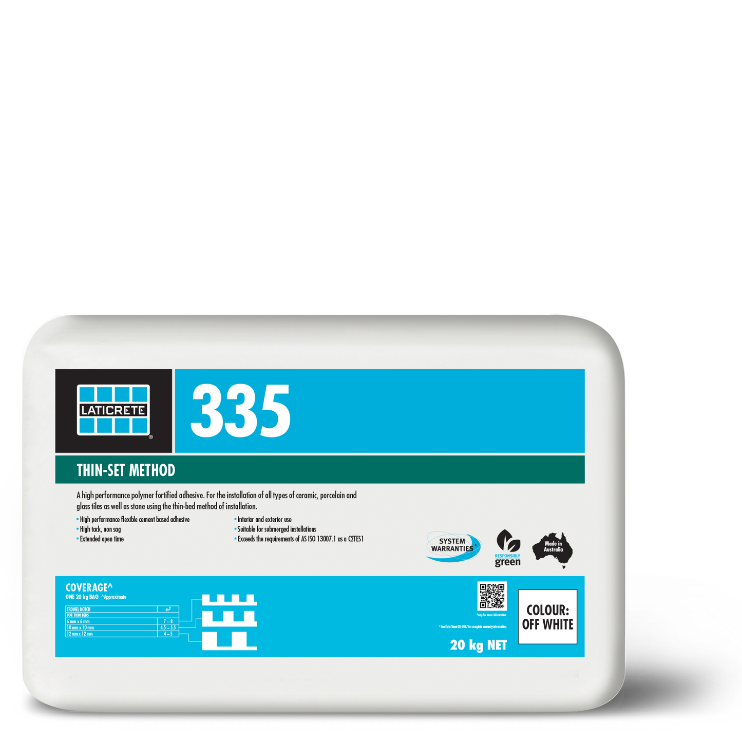 Laticrete 335 thin-set method packaging on a white background