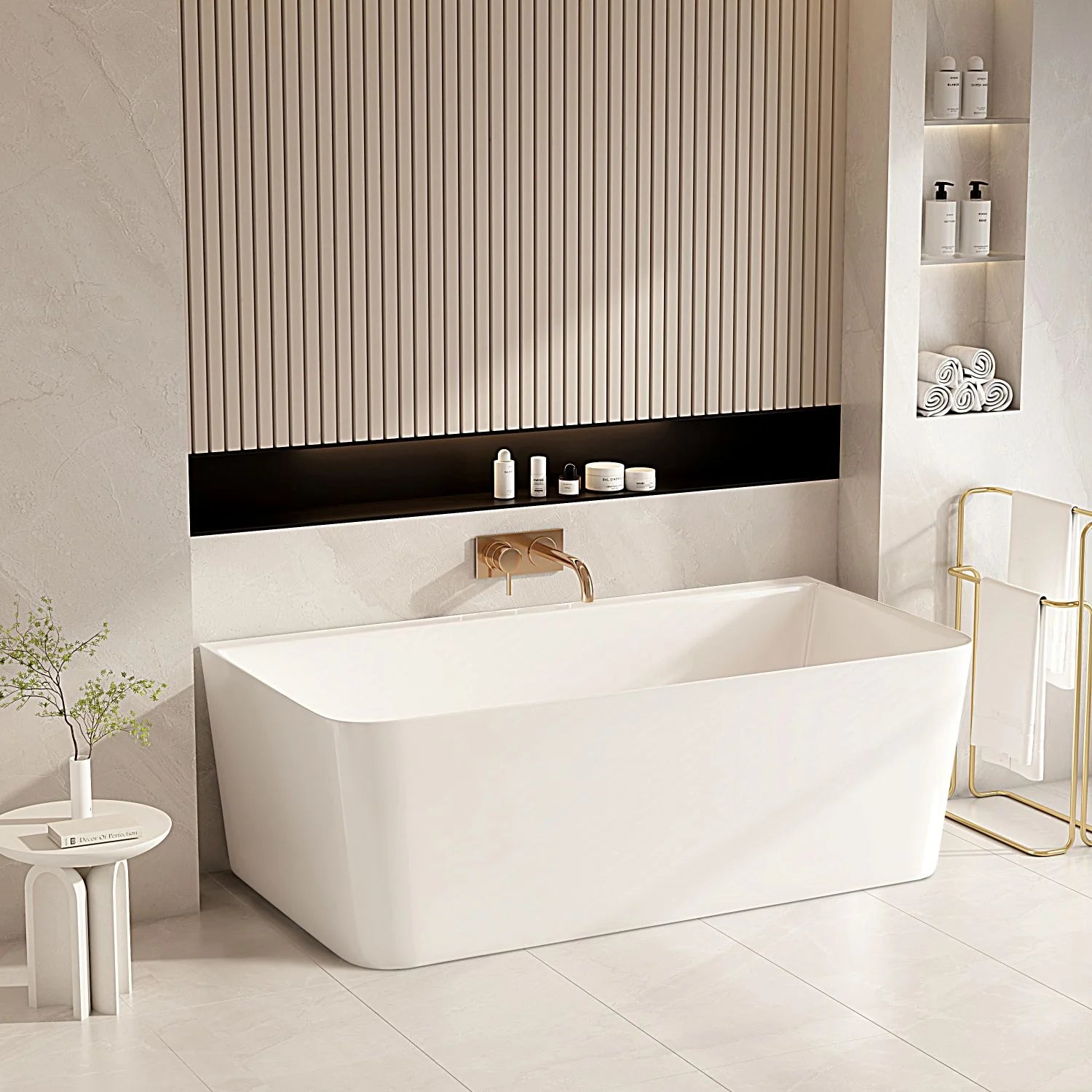 MERCIO Fortuna Ultra-Thin Back-to-Wall Bathtub - Gloss White image 0