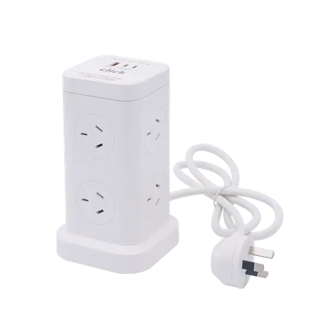 Click 6 Outlets Mini Tower Power Board with USB Charger