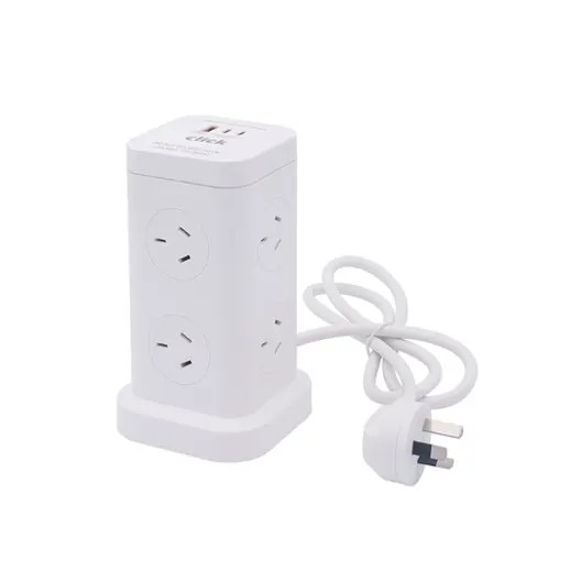 Click 6 Outlets Mini Tower Power Board with USB Charger