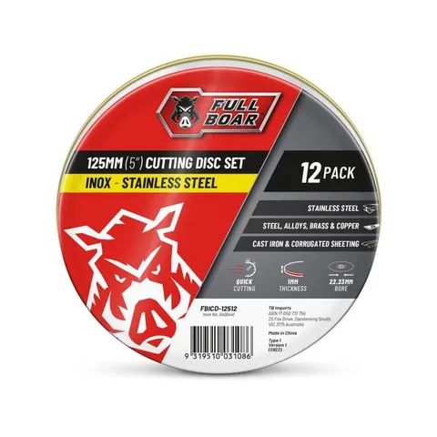 Full Boar 125mm (5") x 1.0 x 22.23mm Inox Cutting Disc - 12 Pack