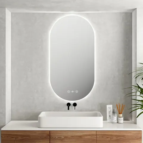 MERCIO Luna LED Oval Mirror 500 x 900mm - with Adjustable LED Lighting