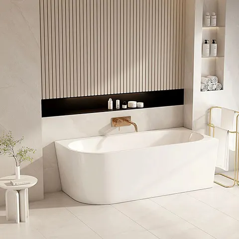 MERCIO Fortuna Ultra-Thin Back-to-Wall Bathtub - Gloss White