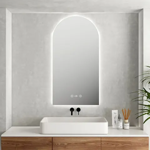 MERCIO Luna LED Arch Mirror 600 x 900mm - with Adjustable LED Lighting