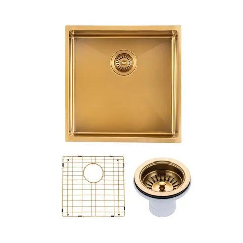 440x440x205mm Brushed Brass Stainless Steel PVD Single Bowl Kitchen Sink