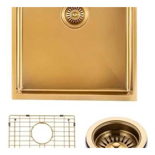 440x440x205mm Brushed Brass Stainless Steel PVD Single Bowl Kitchen Sink