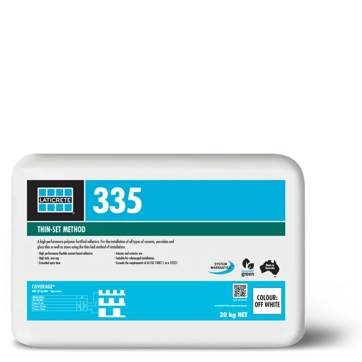 Laticrete 335 thin-set method packaging on a white background