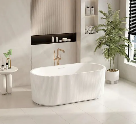 MERCIO Rose Fluted V-Groove Freestanding Bathtub - Matt White