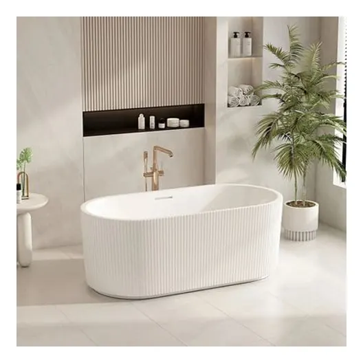MERCIO Rose Fluted V-Groove Freestanding Bathtub - Matt White