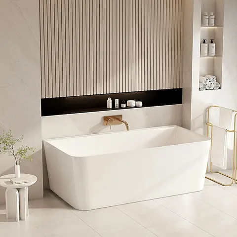 MERCIO Fortuna Ultra-Thin Back-to-Wall Bathtub - Gloss White