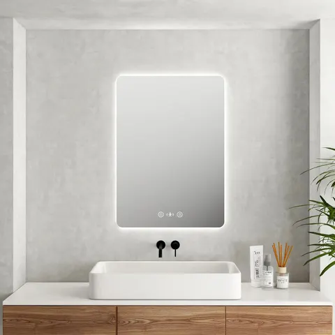 MERCIO Luna LED Rectangular Mirror 600mm - with Adjustable LED Lighting