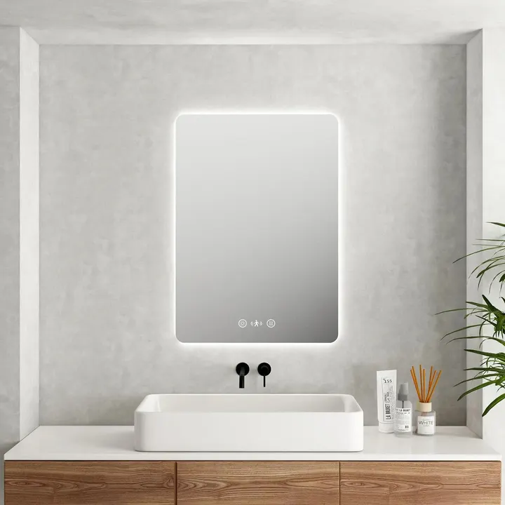 MERCIO Luna LED Rectangular Mirror 600mm - with Adjustable LED Lighting