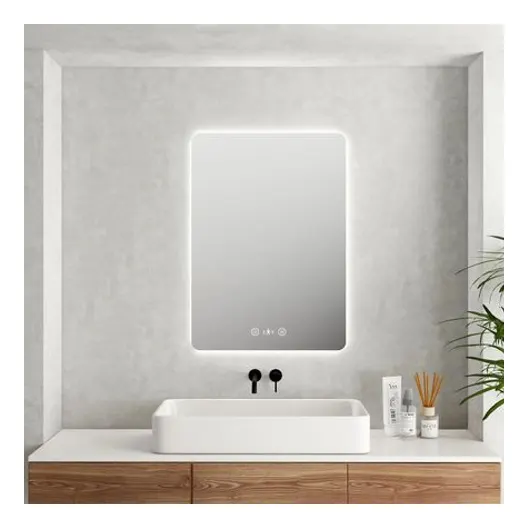 MERCIO Luna LED Rectangular Mirror 600mm - with Adjustable LED Lighting
