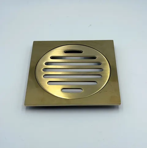Square Slim Floor Waste 100mm Brush Gold KFG-101S-BG