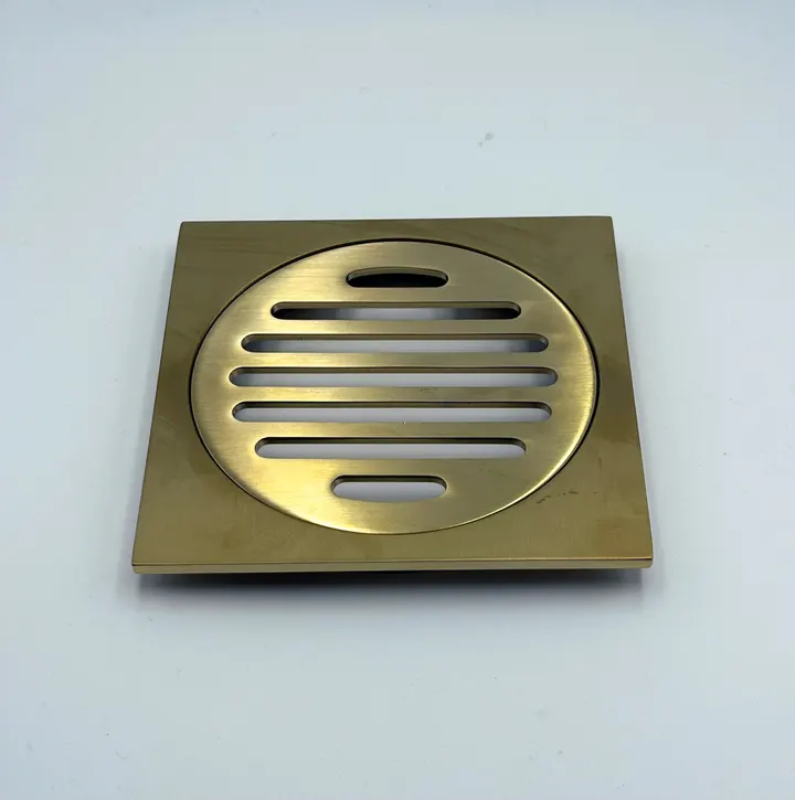Square Slim Floor Waste 100mm Brush Gold KFG-101S-BG