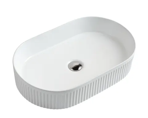 Cora 58 fluted oval basin gloss white