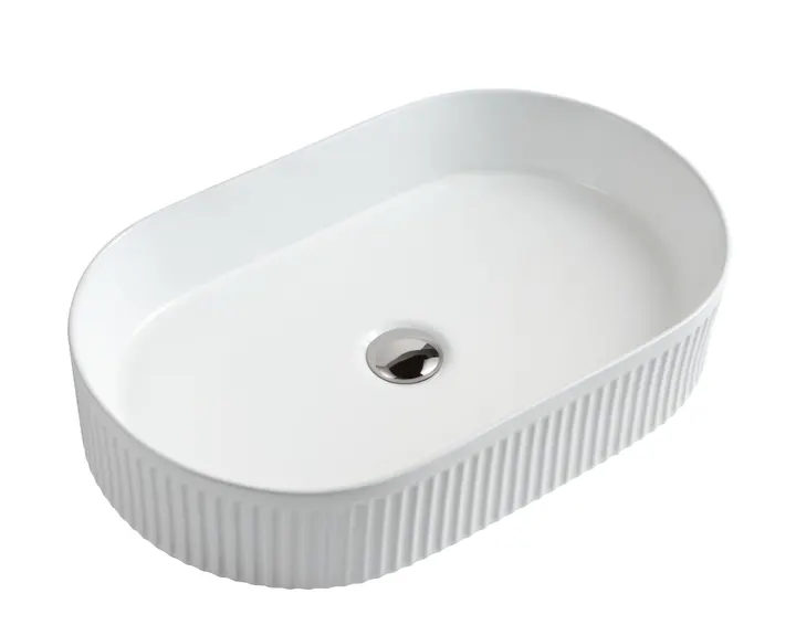 Cora 58 fluted oval basin gloss white