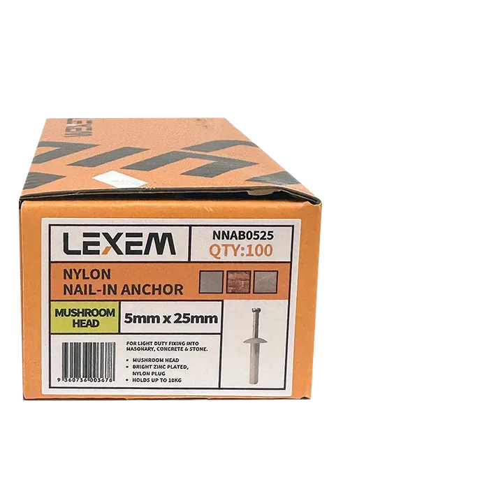 Lexem Nylon Nail-In Anchor Mushroom Head (Variety Sizes)