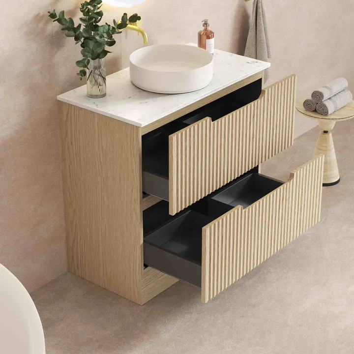 Fluted Rhea 900mm Natural Oak with Carrara top