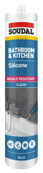 Soudal Bathroom & Kitchen Silicone 300ml (range image, clear cartridge shown)