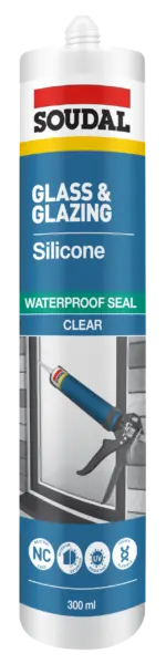 Soudal Glass & Glazing Silicone 300ml cartridge (clear shown)